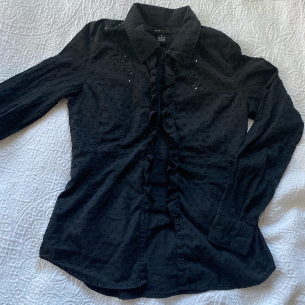 Black polka dot women’s button up blouse